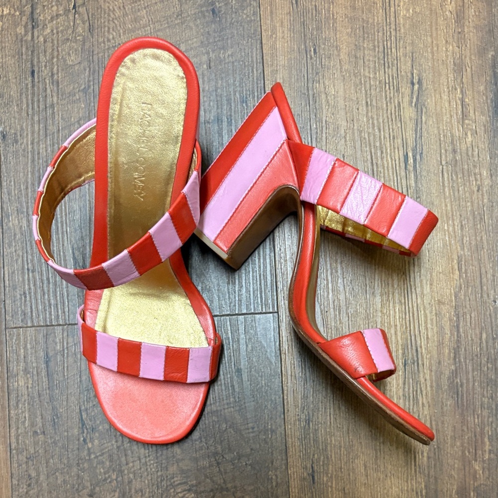 Rachel Comey Red and Pink Striped Block Heel Sandals